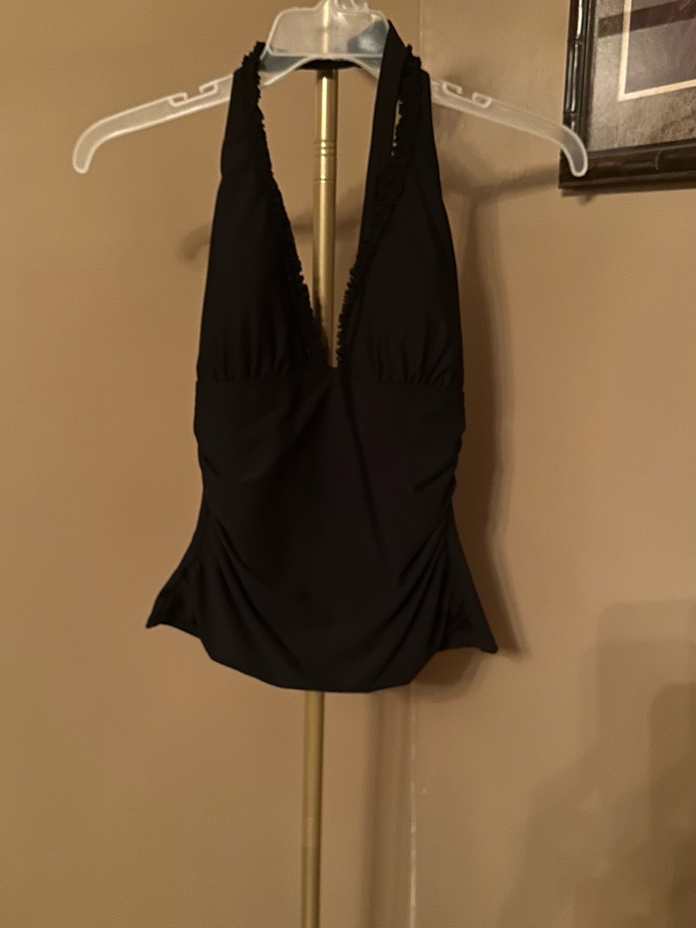 Classic Black Halter V-Neck Swim Tankini Top